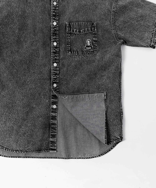 X-girl（エックスガール）の「CHEMICAL WASH DENIM FACE EMBROIDERY S/S SHIRT/ケミカルウォッシュデニム　FACE刺繍シャツ（シャツ/ブラウス・レディース・ブラック/インディゴブルー・M/S）」の16枚目の写真