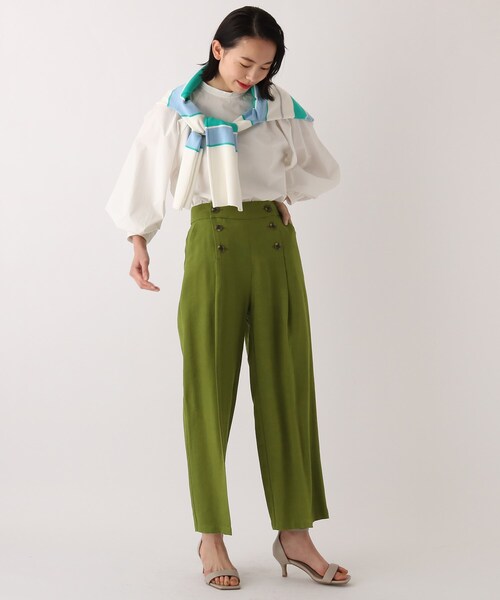 OPAQUE.CLIP（オペークドットクリップ）の「◆【Cafissi】ドレープツイル マリンボタンデザインパンツ（その他パンツ・レディース・黄緑系/ダークネイビー/ブルー・40/36/38/34/42）」の12枚目の写真