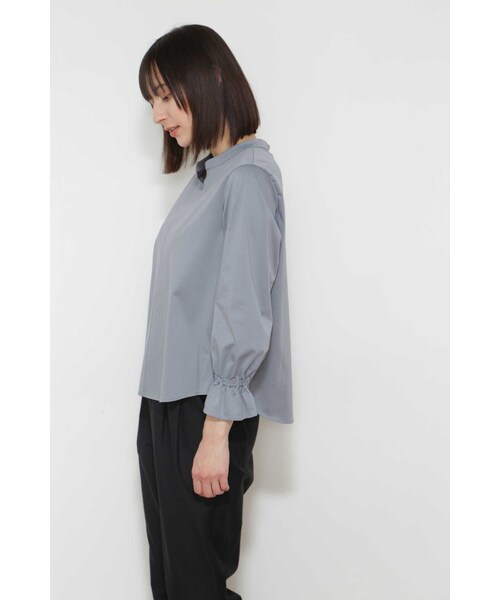 human woman(ヒューマンウーマン)の「◆袖ギャザージャージーブラウス(Tシャツ/カットソー・レディース・ブルー/ホワイト・MEDIUM)」の10枚目の写真