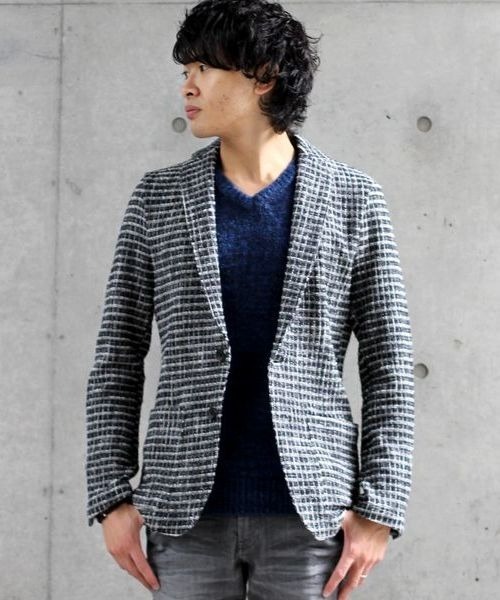 HIGH STREET（ハイストリート）の「HIGH STREET∴BONOTTOカットアウター（テーラードジャケット・メンズ・ブラック/ベージュ・L/LL/M）」の2枚目の写真