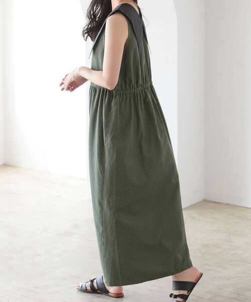 BeAMS DOT（ビームスドット）の「【WEB限定】BeAMS DOT / Vネック チェック ワンピース（ワンピース・レディース・ブラウン/グリーン・FREE）」の10枚目の写真