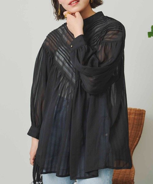 CPCM(シーピーシーエム)の「シアージャガードデザインブラウス(シャツ/ブラウス・レディース・ブラック/オフホワイト/イエロー・FREE)」の3枚目の写真