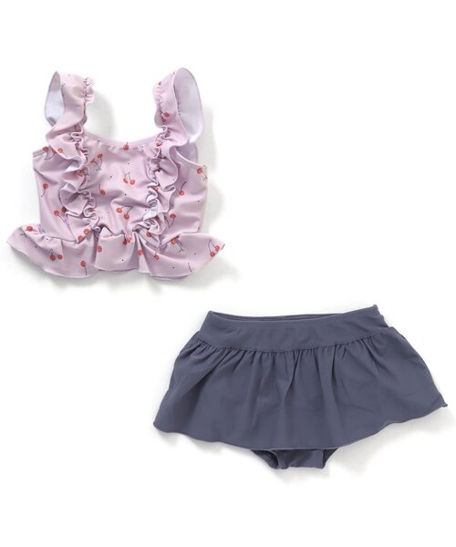 Ampersand（アンパサンド）の「さくらんぼ柄セパレート水着_UVカット（水着・キッズ・ラベンダー/アイボリー・100/110/120/130/140/80/90）」の2枚目の写真