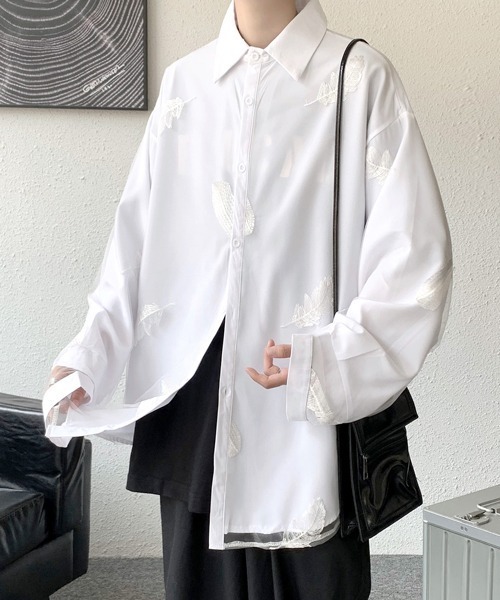 YENN 新品✨EMBRO SLEEVE SHIRT 刺繍スリーブ シャツ FVLMEN（フルメン）の「【FVLMEN】flower embroidery longsleeve