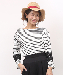 mystic | 起毛レース付きボーダープルオーバー(Tシャツ/カットソー)