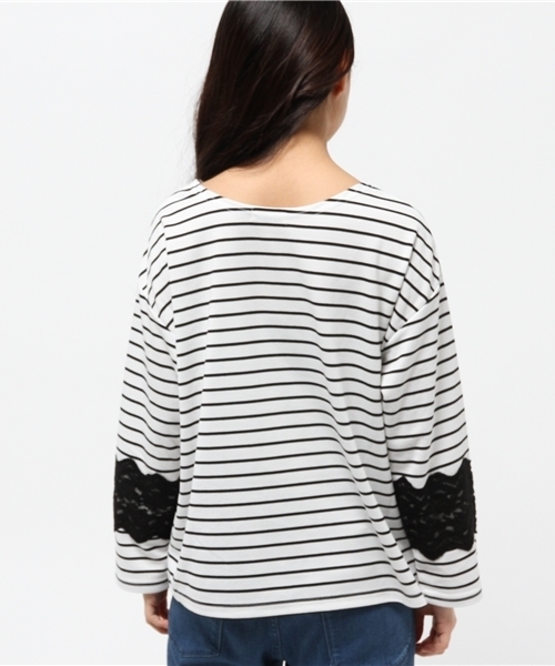 mystic（ミスティック）の「起毛レース付きボーダープルオーバー（Tシャツ/カットソー・レディース・ブラック/オフホワイト/ネイビー・ﾌﾘ-）」の9枚目の写真