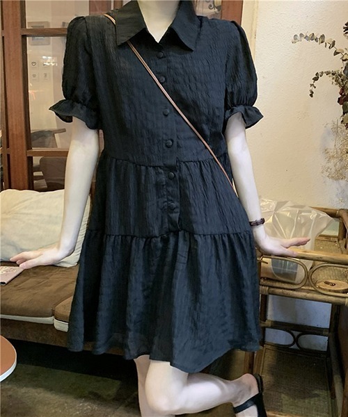 Dream garden（ドリームガーデン）の「YUGA フレンチスリーブ　ティアードミニワンピース（ワンピース・レディース・オフホワイト/ブラック・L/S/M/FREE）」の2枚目の写真