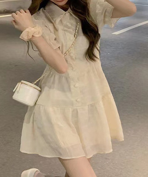 Dream garden（ドリームガーデン）の「YUGA フレンチスリーブ　ティアードミニワンピース（ワンピース・レディース・オフホワイト/ブラック・L/S/M/FREE）」の5枚目の写真