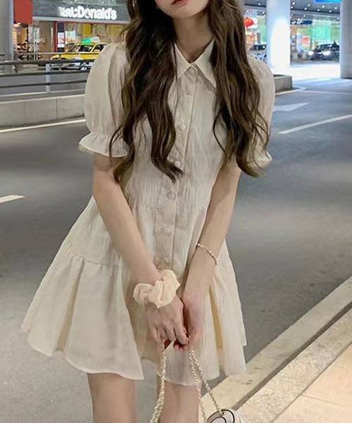 Dream garden（ドリームガーデン）の「YUGA フレンチスリーブ　ティアードミニワンピース（ワンピース・レディース・オフホワイト/ブラック・L/S/M/FREE）」の7枚目の写真