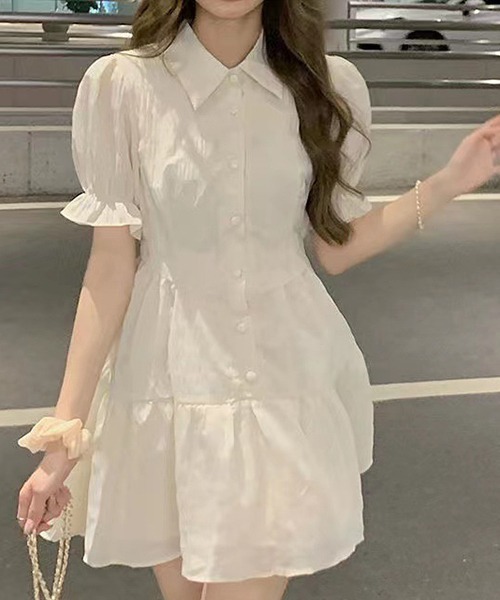 Dream garden（ドリームガーデン）の「YUGA フレンチスリーブ　ティアードミニワンピース（ワンピース・レディース・オフホワイト/ブラック・L/S/M/FREE）」の9枚目の写真