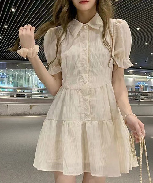 Dream garden（ドリームガーデン）の「YUGA フレンチスリーブ　ティアードミニワンピース（ワンピース・レディース・オフホワイト/ブラック・L/S/M/FREE）」の11枚目の写真