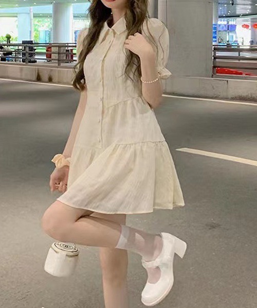 Dream garden（ドリームガーデン）の「YUGA フレンチスリーブ　ティアードミニワンピース（ワンピース・レディース・オフホワイト/ブラック・L/S/M/FREE）」の12枚目の写真