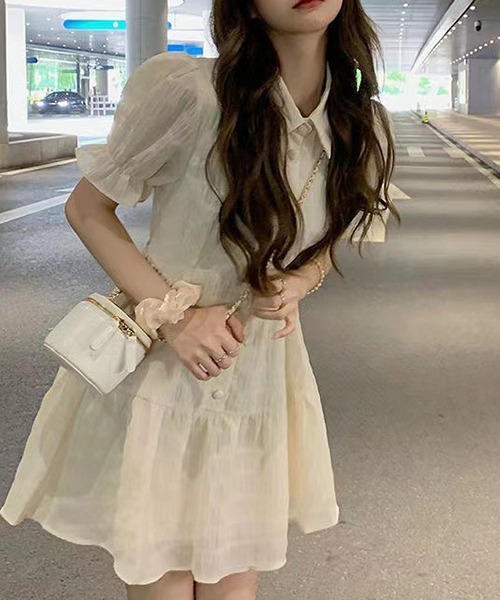 Dream garden（ドリームガーデン）の「YUGA フレンチスリーブ　ティアードミニワンピース（ワンピース・レディース・オフホワイト/ブラック・L/S/M/FREE）」の14枚目の写真