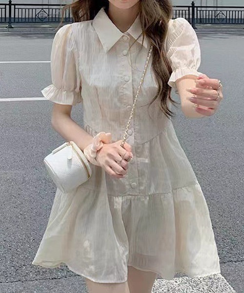 Dream garden（ドリームガーデン）の「YUGA フレンチスリーブ　ティアードミニワンピース（ワンピース・レディース・オフホワイト/ブラック・L/S/M/FREE）」の15枚目の写真