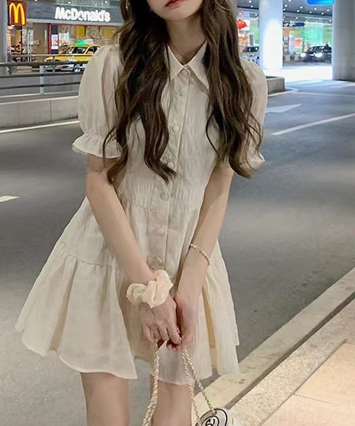 Dream garden（ドリームガーデン）の「YUGA フレンチスリーブ　ティアードミニワンピース（ワンピース・レディース・オフホワイト/ブラック・L/S/M/FREE）」の19枚目の写真