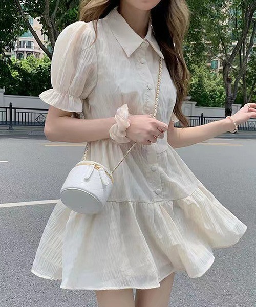 Dream garden（ドリームガーデン）の「YUGA フレンチスリーブ　ティアードミニワンピース（ワンピース・レディース・オフホワイト/ブラック・L/S/M/FREE）」の22枚目の写真