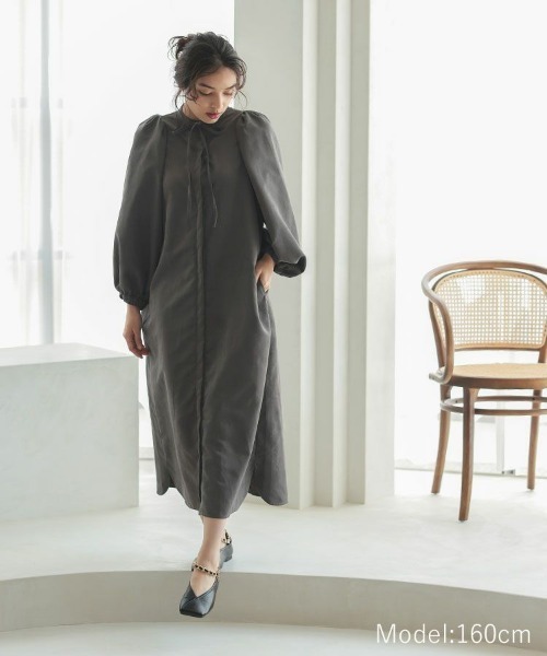 DONOBAN（ドノバン）の「ボリュームスリーブシャツワンピース（シャツワンピース・レディース・チャコール/ベージュ/キャメル/ピンク/カーキ・F）」の2枚目の写真