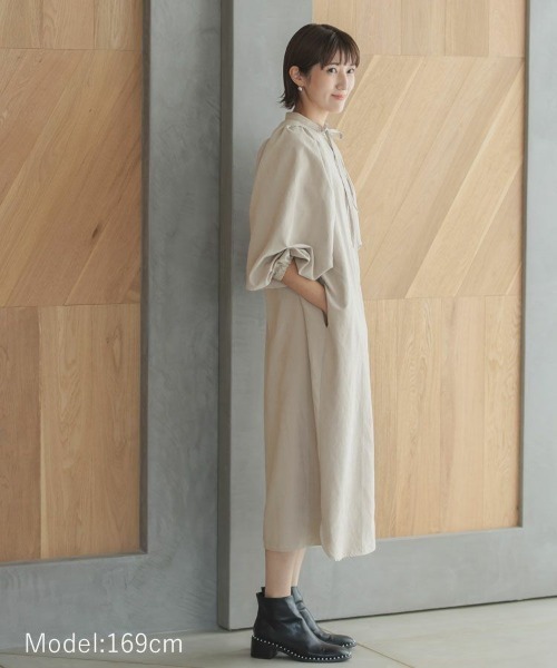 DONOBAN（ドノバン）の「ボリュームスリーブシャツワンピース（シャツワンピース・レディース・チャコール/ベージュ/キャメル/ピンク/カーキ・F）」の9枚目の写真