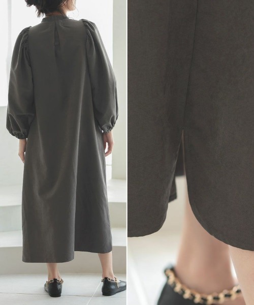 DONOBAN（ドノバン）の「ボリュームスリーブシャツワンピース（シャツワンピース・レディース・チャコール/ベージュ/キャメル/ピンク/カーキ・F）」の15枚目の写真