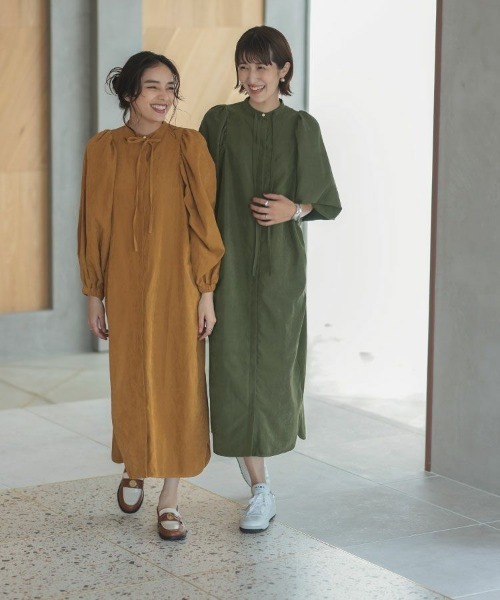 DONOBAN（ドノバン）の「ボリュームスリーブシャツワンピース（シャツワンピース・レディース・チャコール/ベージュ/キャメル/ピンク/カーキ・F）」の6枚目の写真