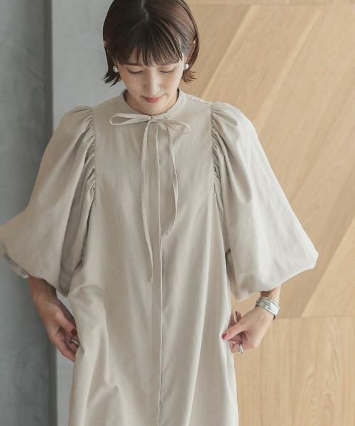 DONOBAN（ドノバン）の「ボリュームスリーブシャツワンピース（シャツワンピース・レディース・チャコール/ベージュ/キャメル/ピンク/カーキ・F）」の8枚目の写真