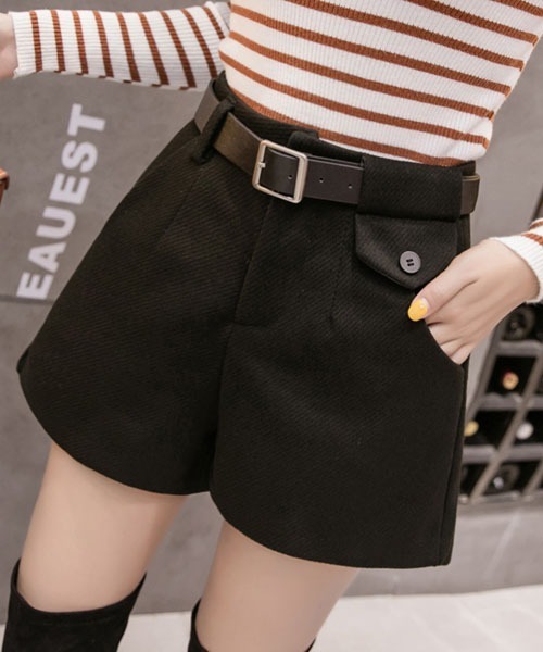 gossip!ロサンゼルス(ゴシップロサンゼルス)の「ベルトつきハイウエストメルトン起毛ショートパンツ(その他パンツ・レディース・ダークグレー/ブラック・S/M/L)」の5枚目の写真