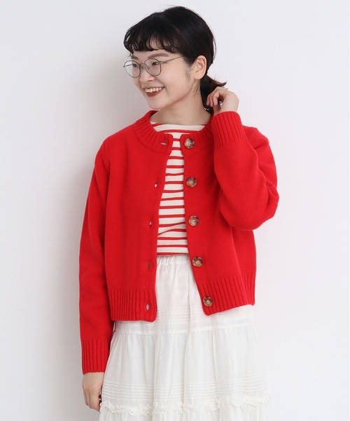 CHILD WOMAN（チャイルドウーマン）の「Extrafine merino wool 5GGクルーネックカーディガン（カーディガン/ボレロ・レディース・レッド/ブルー/アイボリー/イエロー/グリーン/オレンジ/ネイビー・FREE）」の6枚目の写真