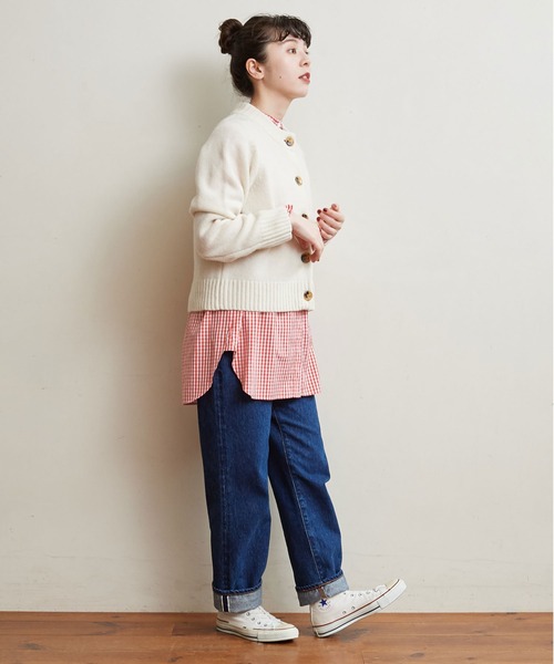 CHILD WOMAN（チャイルドウーマン）の「Extrafine merino wool 5GGクルーネックカーディガン（カーディガン/ボレロ・レディース・レッド/ブルー/アイボリー/イエロー/グリーン/オレンジ/ネイビー・FREE）」の11枚目の写真