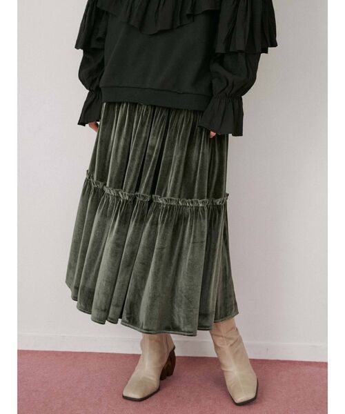 merry jenny（メリージェニー）の「ベロアティアードスカート（スカート・レディース・ブラック/グリーン/ラベンダー/ブラウン・FREE）」の3枚目の写真