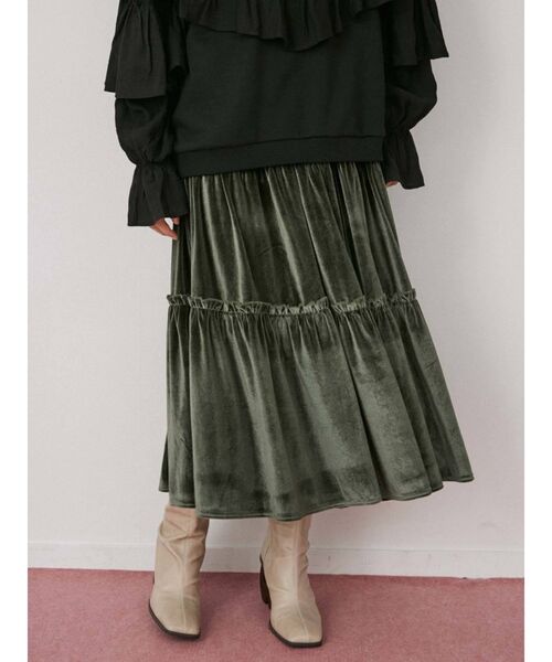 merry jenny（メリージェニー）の「ベロアティアードスカート（スカート・レディース・ブラック/グリーン/ラベンダー/ブラウン・FREE）」の18枚目の写真