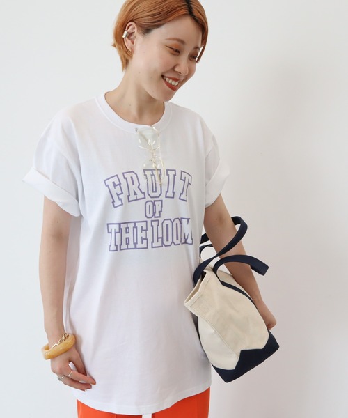 AMERICAN HOLIC（アメリカンホリック）の「【FRUIT OF THE LOOM】カレッジロゴTEE（Tシャツ/カットソー・レディース・ホワイト/ブラック/オレンジ/ミント/ベージュ・L/M）」の2枚目の写真