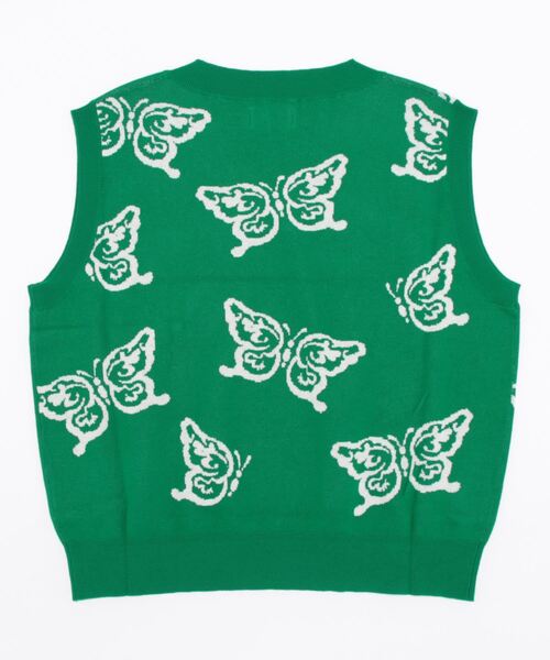 Chica（チカ）の「Chica/チカ/蝶ニットベスト（ベスト・レディース・ブラック/グリーン・F）」の5枚目の写真