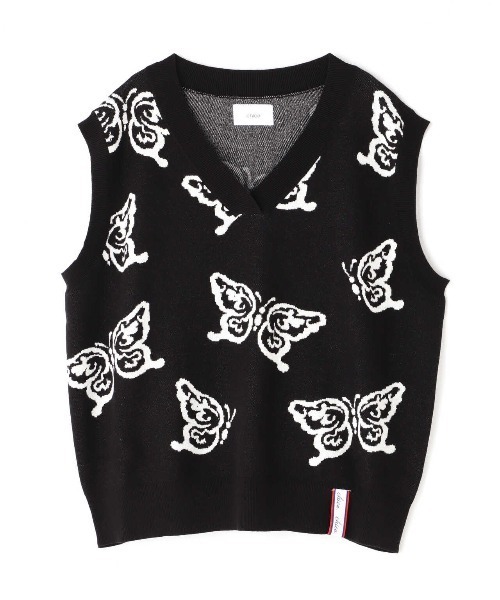 Chica（チカ）の「Chica/チカ/蝶ニットベスト（ベスト・レディース・ブラック/グリーン・F）」の9枚目の写真