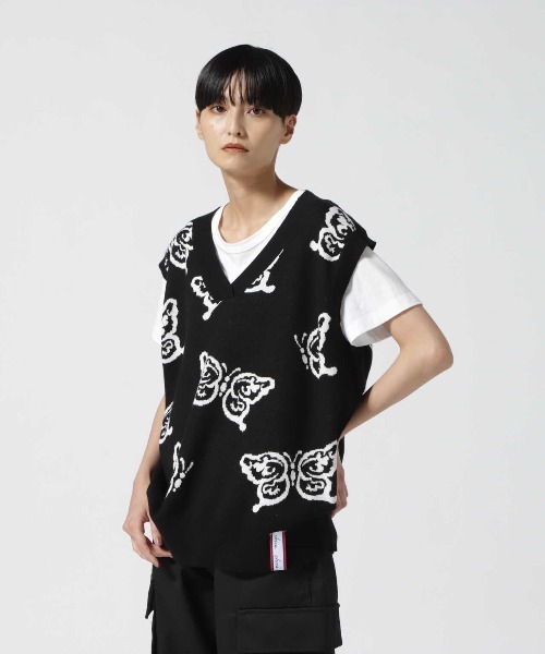 Chica（チカ）の「Chica/チカ/蝶ニットベスト（ベスト・レディース・ブラック/グリーン・F）」の6枚目の写真