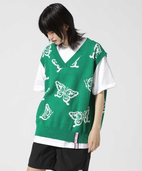 Chica（チカ）の「Chica/チカ/蝶ニットベスト（ベスト・レディース・ブラック/グリーン・F）」の15枚目の写真