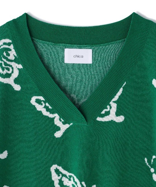Chica（チカ）の「Chica/チカ/蝶ニットベスト（ベスト・レディース・ブラック/グリーン・F）」の19枚目の写真