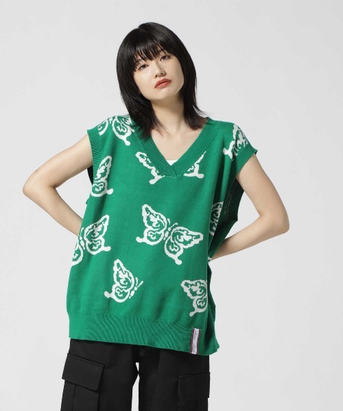 Chica（チカ）の「Chica/チカ/蝶ニットベスト（ベスト・レディース・ブラック/グリーン・F）」の12枚目の写真