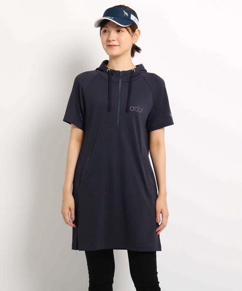 adabat（アダバット）の「◆ハーフジップ 半袖チュニック WEB限定サイズあり（チュニック・レディース・ダークネイビー/グレー系4・36/38/40/42）」の2枚目の写真
