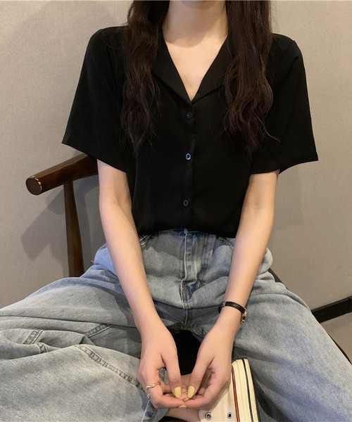 LOPASS(ロパス)の「半袖シャツ(シャツ/ブラウス・レディース・ベージュ/ブラック/グリーン/ブラウン/モカ/ブルー/ホワイト/ライトグリーン・M)」の10枚目の写真