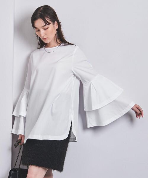 ユナイテッドアローズ Cペプラム フレアスリーブブラウス　ホワイト　日本製 UNITED ARROWS（ユナイテッドアローズ）の「C フレアスリーブ