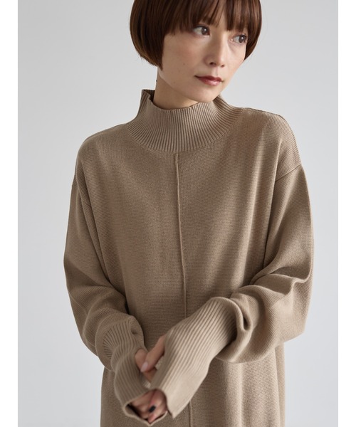 rem closet（レムクローゼット）の「アウトリンキングミラノリブワンピース（ワンピース・レディース・ベージュ/チャコールグレー/ブルー・FREE）」の3枚目の写真