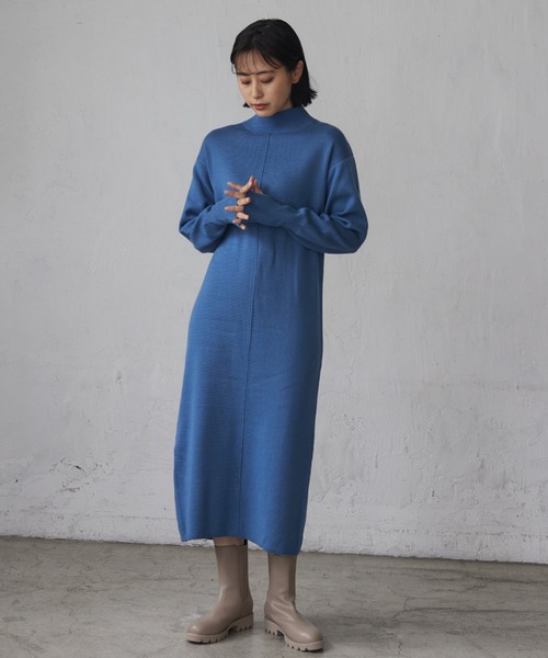 rem closet（レムクローゼット）の「アウトリンキングミラノリブワンピース（ワンピース・レディース・ベージュ/チャコールグレー/ブルー・FREE）」の15枚目の写真