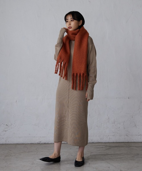 rem closet（レムクローゼット）の「アウトリンキングミラノリブワンピース（ワンピース・レディース・ベージュ/チャコールグレー/ブルー・FREE）」の6枚目の写真