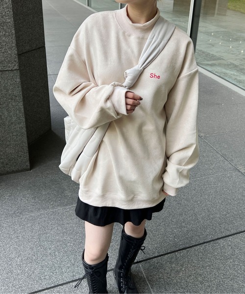PairPair(ペアペア)の「スウェードタッチプルオーバー(ユニセックス)(Tシャツ/カットソー・レディース・アイボリー/ベージュ系その他・FREE)」の1枚目の写真