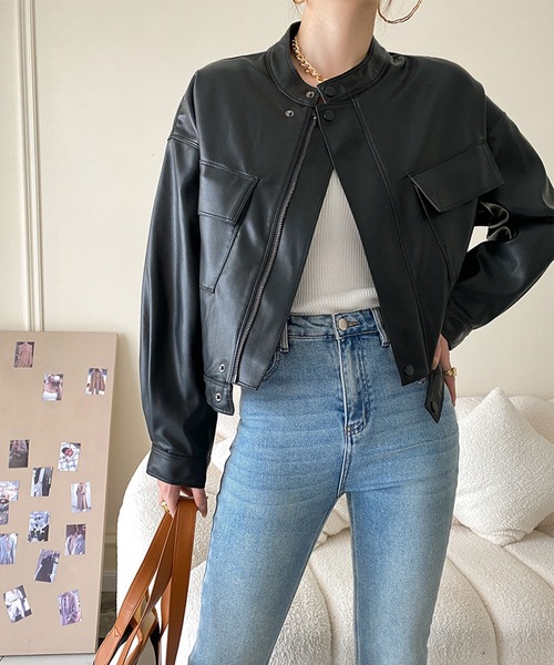 aimoha（アイモハ）の「フェイクレザージャケット（ライダースジャケット・レディース・ブラック・SMALL/MEDIUM/LARGE）」の13枚目の写真