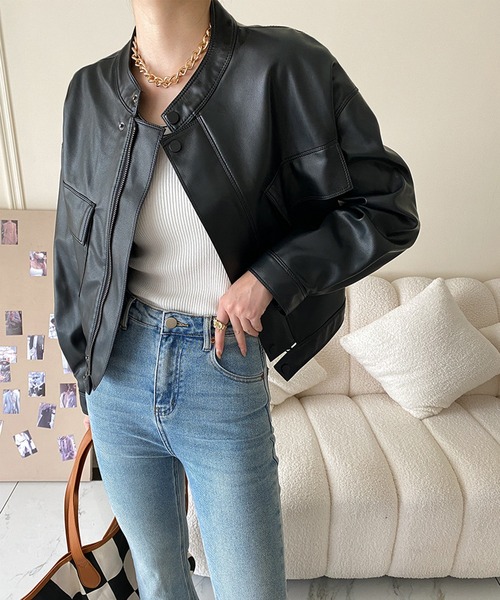 aimoha（アイモハ）の「フェイクレザージャケット（ライダースジャケット・レディース・ブラック・SMALL/MEDIUM/LARGE）」の18枚目の写真