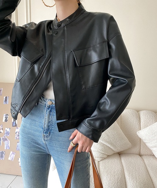 aimoha（アイモハ）の「フェイクレザージャケット（ライダースジャケット・レディース・ブラック・SMALL/MEDIUM/LARGE）」の19枚目の写真