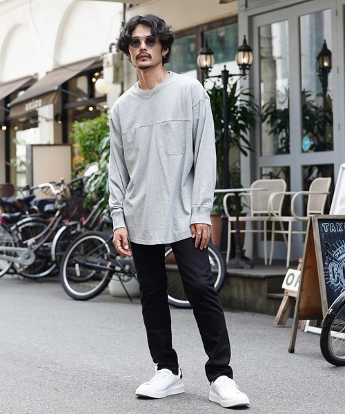 jiggys shop(ジギーズショップ)の「USAコットン ロンT オーバーサイズ 無地 長袖Tシャツ(Tシャツ/カットソー・メンズ・オフホワイト/ベージュ/ネイビー/ブラック/ミックスグレー/ダークグリーン・LARGE/X-LARGE/MEDIUM)」の12枚目の写真