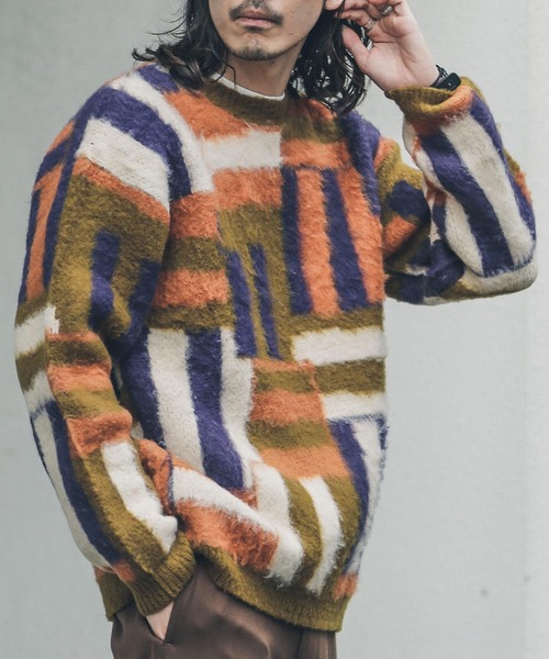 URBAN RESEARCH Sonny Label（アーバンリサーチサニーレーベル）の「モヘアタッチジャガードプルオーバー（ニット/セーター・メンズ・ライトブルー/ネイビー/オレンジ/グリーン系その他/ブルー系その他・MEDIUM/LARGE）」の6枚目の写真