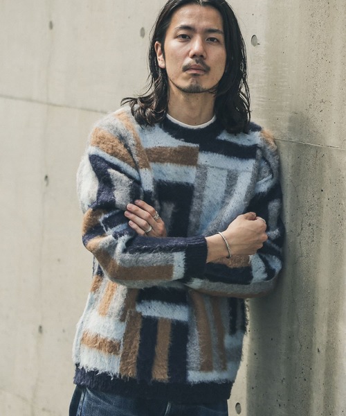 URBAN RESEARCH Sonny Label（アーバンリサーチサニーレーベル）の「モヘアタッチジャガードプルオーバー（ニット/セーター・メンズ・ライトブルー/ネイビー/オレンジ/グリーン系その他/ブルー系その他・MEDIUM/LARGE）」の11枚目の写真